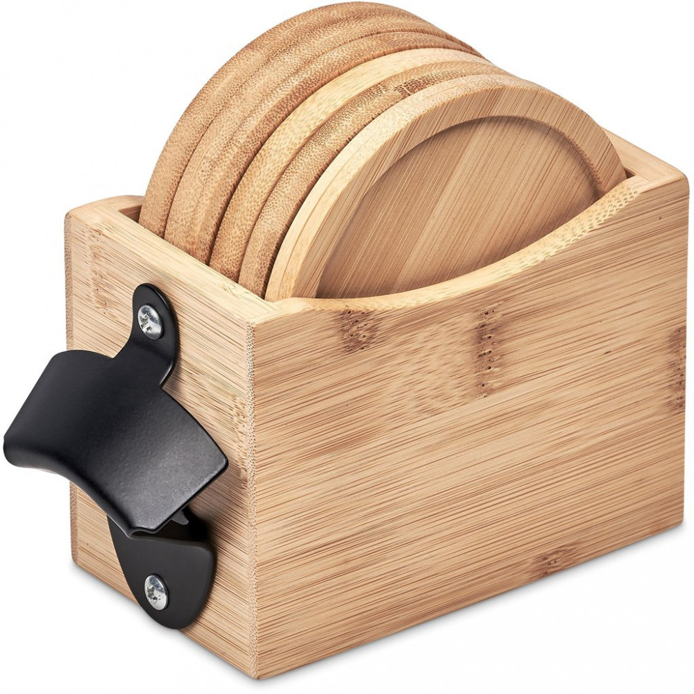 Kanpai Bamboo Coaster & Bottle Opener Set