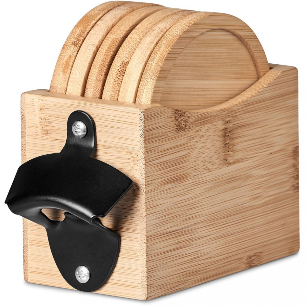 Kanpai Bamboo Coaster & Bottle Opener Set