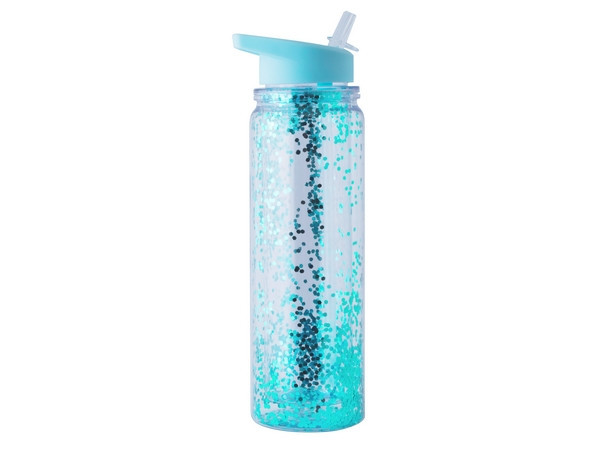 Glitter 500ml Water Bottle - Transparent Turquoise