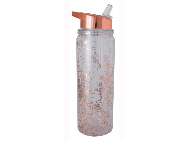 Glitter 500ml Water Bottle - Transparent Rose Gold