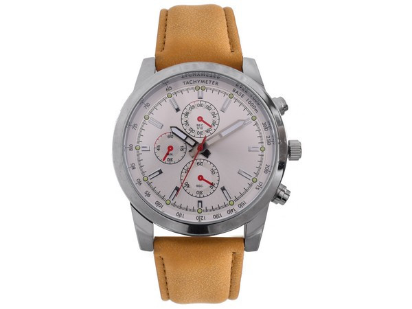 Mens Sporty PU Watch - Silver & Brown