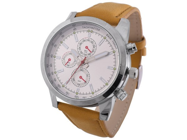 Mens Sporty PU Watch - Silver & Brown