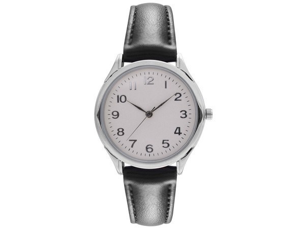 Classic Leatherette Watch (Gents) - Silver & Black