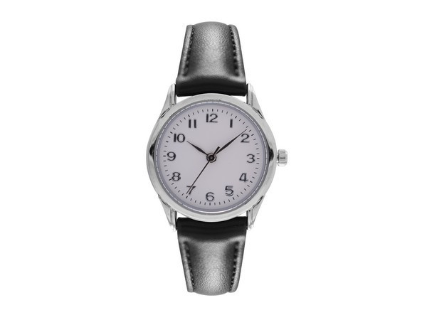 Classic Leatherette Watch (Ladies) - Silver & Black