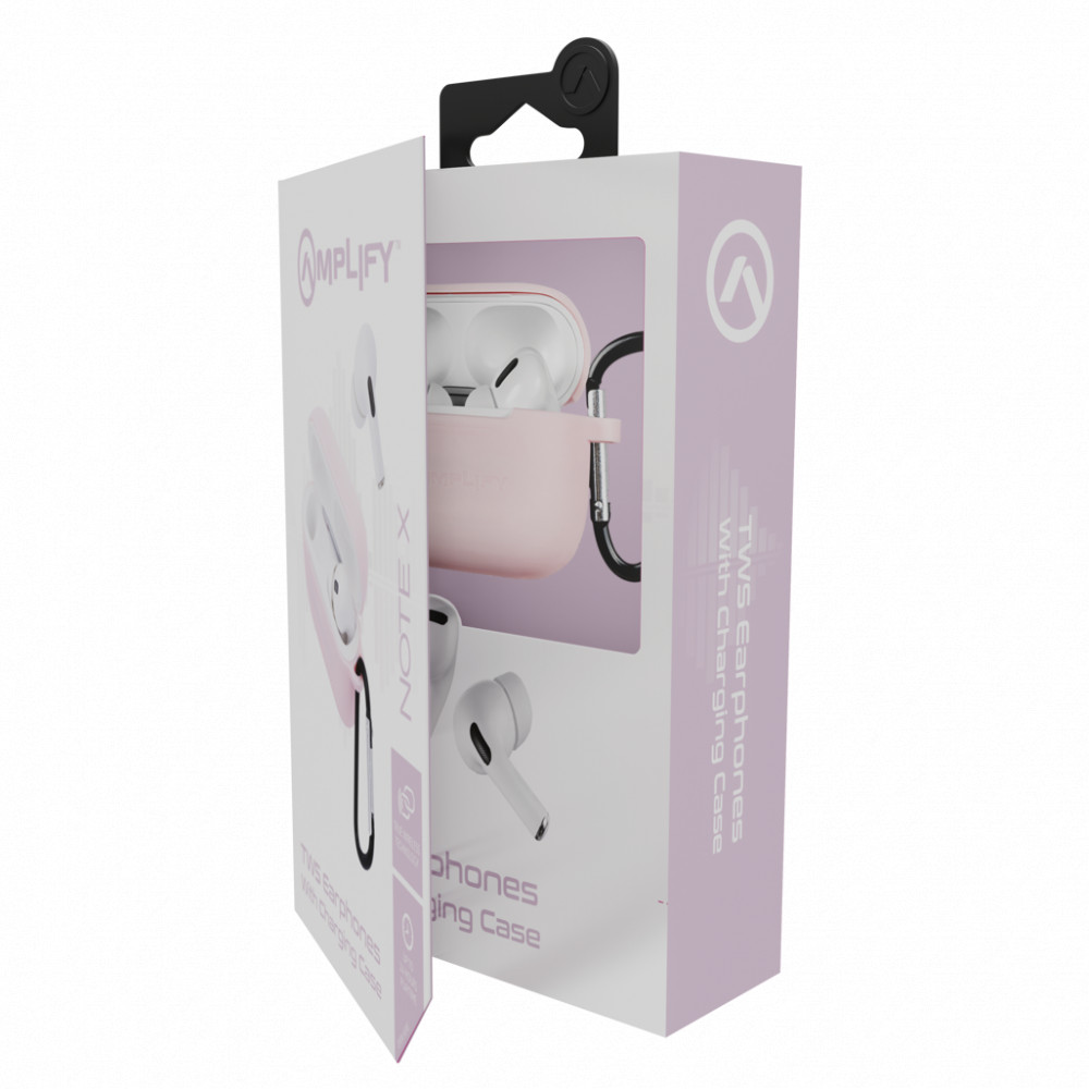 Note X Series TWS Earphones + Charging Case - White Case + Pink Cover