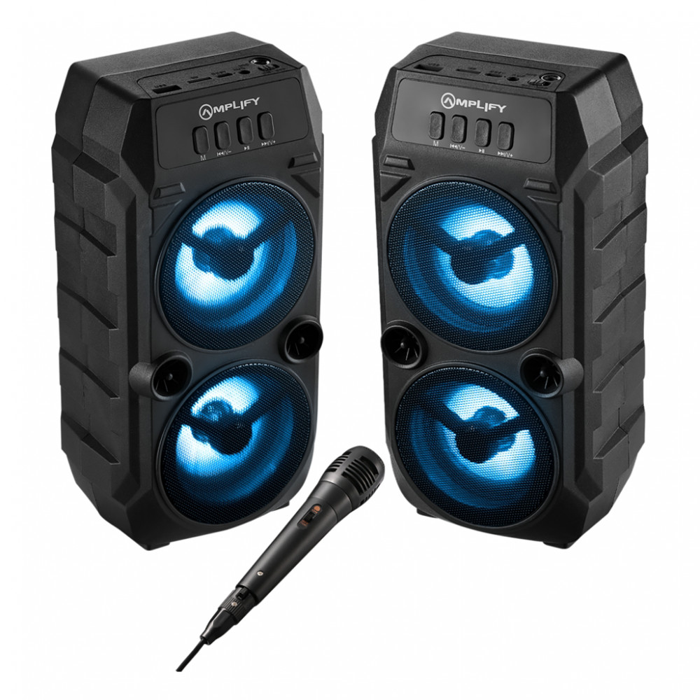 2 x Amplify Elixir Series Dual 3 inch Bluetooth Speaker with 1 x Wired Microphone