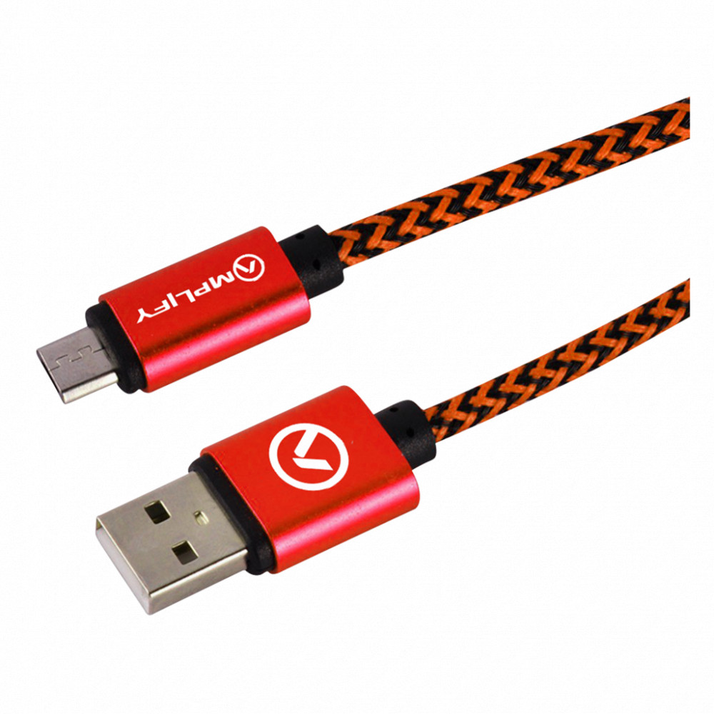 Linked series Micro USB braided cable - 2 meter - black/red