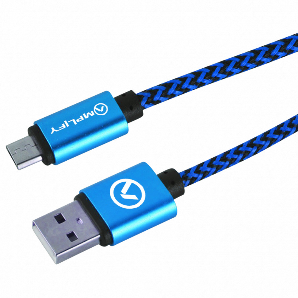 Linked series Micro USB braided cable - 2meter - black/blue