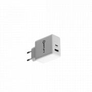 P.D. 20W plus USB 12W Dual Wall Charger - white