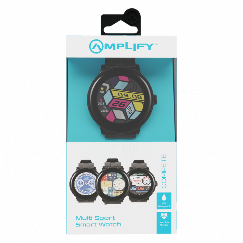 Compete series fitness watch round face - black