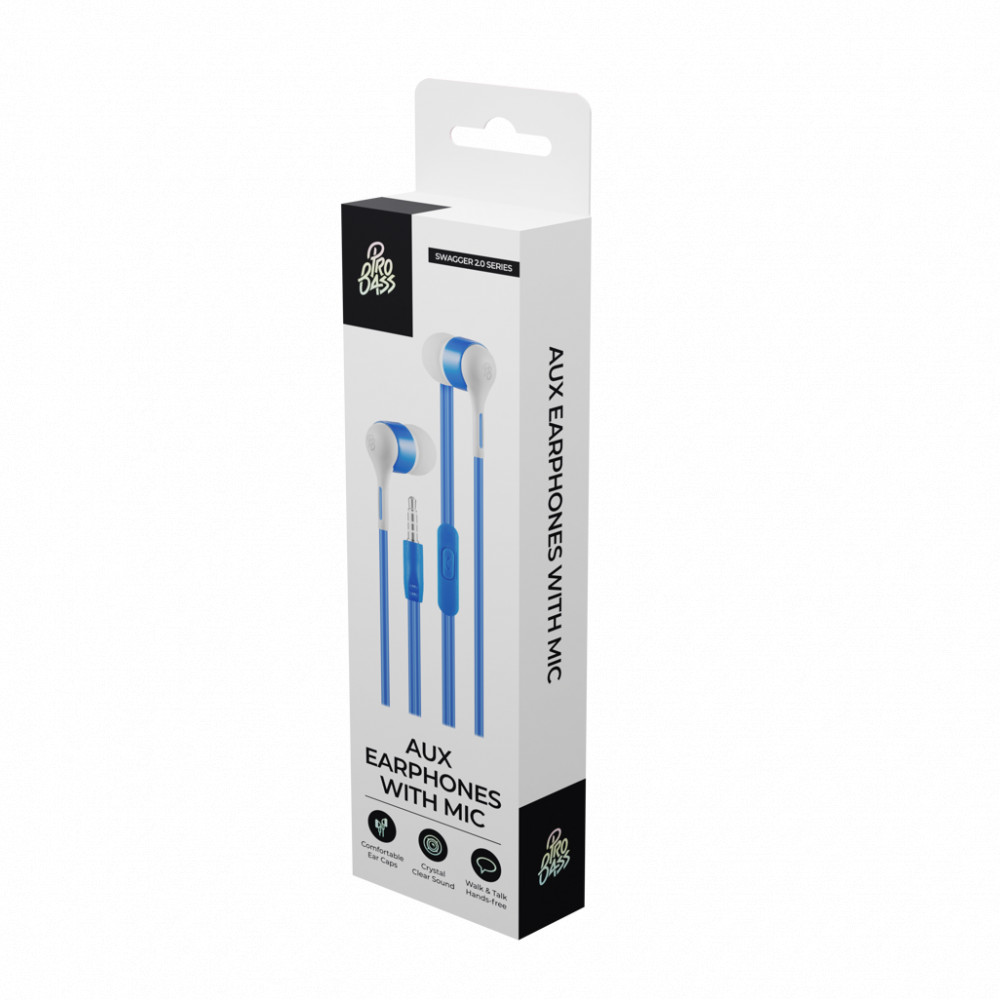 Swagger 2.0 Series- Boxed Auxiliary earphone with Mic- Blue