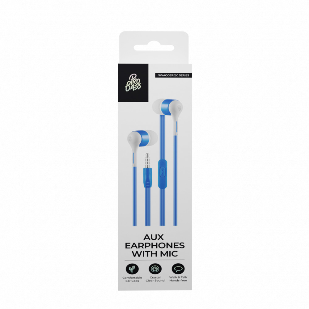 Swagger 2.0 Series- Boxed Auxiliary earphone with Mic- Blue