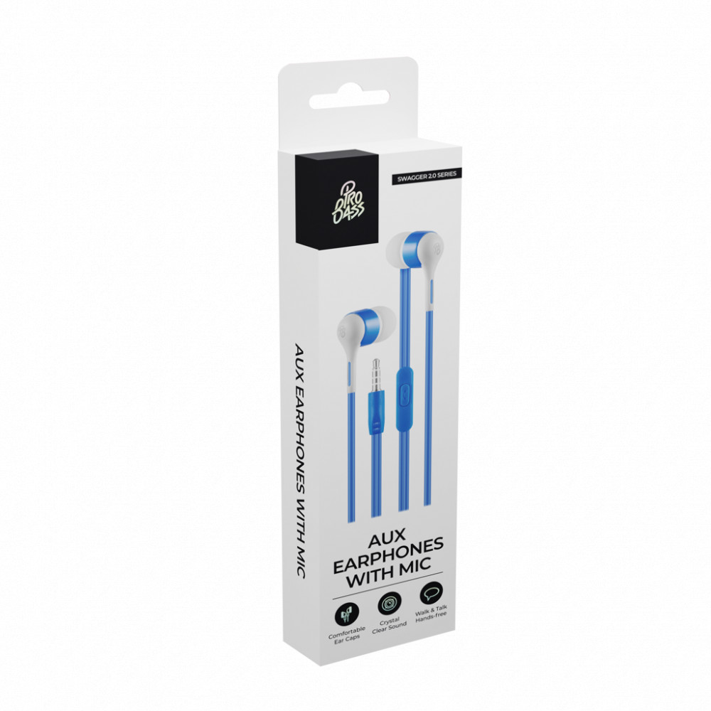 Swagger 2.0 Series- Boxed Auxiliary earphone with Mic- Blue