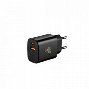 PowerCharge Series 12W Dual USB and Type-C Wall Charger- Black