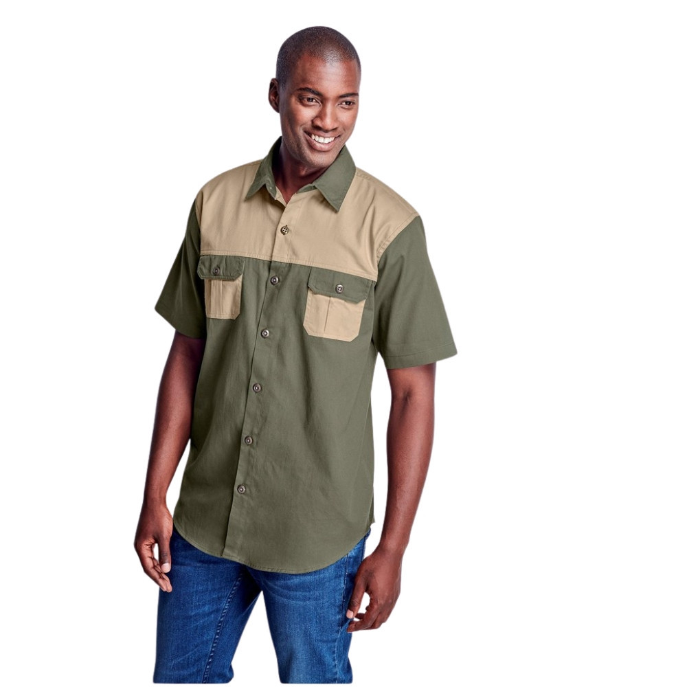 Mens Short Sleeve Serengeti 2-Tone Bush Shirt