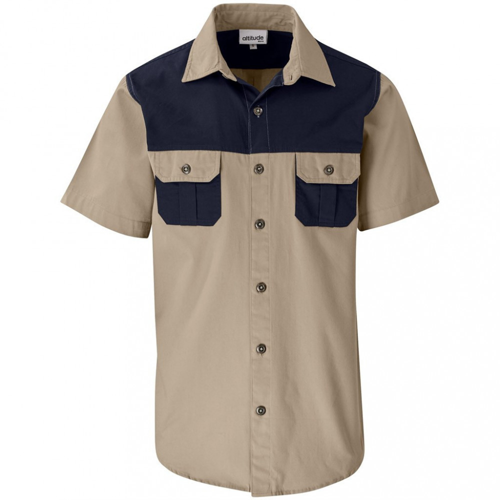 Mens Short Sleeve Serengeti 2-Tone Bush Shirt